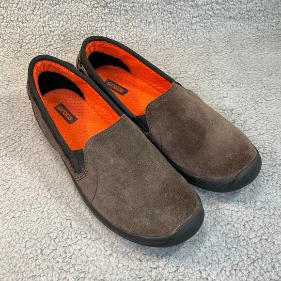 CROCS Shoes - Crocs AnyWeather Suede Loafer Womens 10 Leather Comfort Slip On Shoe Brown